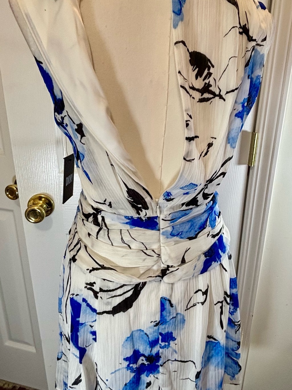 DKNY White Mini Wrap Dress with Blue Floral Print - Picture 5 of 10